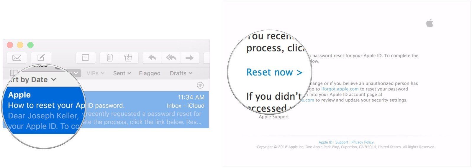 Откройте письмо, нажмите Сбросить сейчас